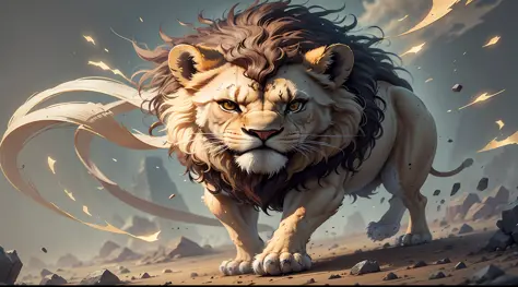 lion rising quickly and capturing the mouse The illustration is a high-definition illustration in 4K resolution, featuring highly detailed facial features and cartoon-style visuals. --auto --s2