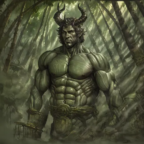 in the bamboo forest there is a muscular man wearing horns --auto --s2