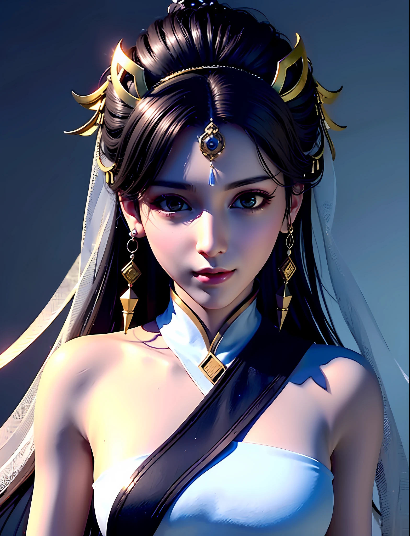 头上戴面纱的女孩, 美丽如神，游戏CG, Xianxia hero, 灵感来自杜琼, 虚幻引擎渲染 + 女神, bian lian, Xianxia, 3D 动漫 逼真