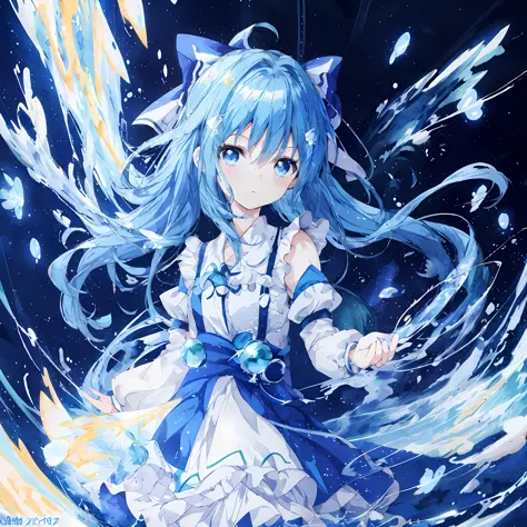 anime girl with blue hair and white dress in a swirling swirl, wallpaper anime blue water, splash art anime loli, an anime portr...