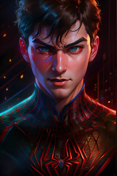 spider - man in a suit with a red light coming from his eyes, peter parker, highly detailed exquisite fanart, portrait of spiderman, artgerm and atey ghailan, spider - verse art style, fan art, ross tran and bayard wu, by ruan jia and stanley artgerm, by O...