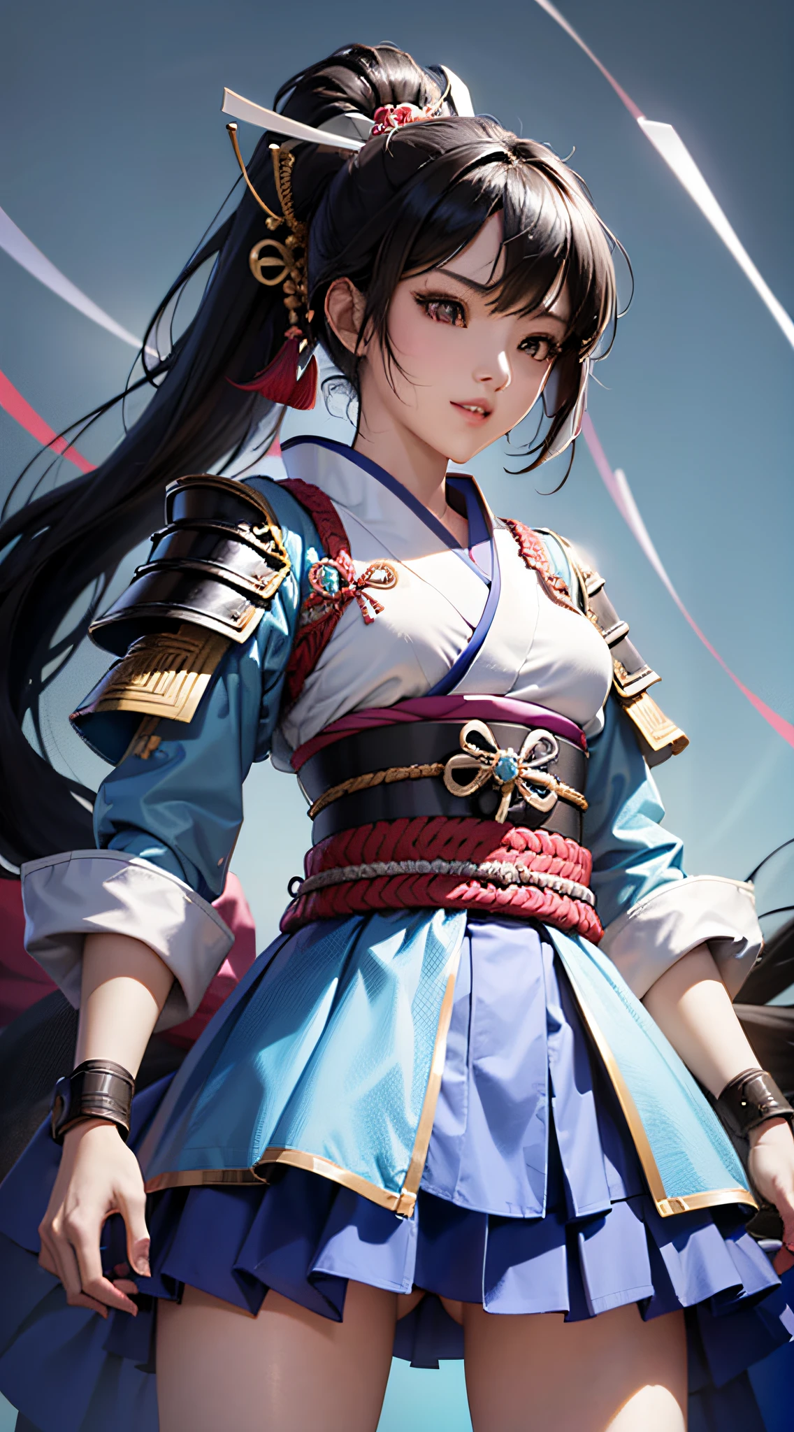 samurai girl, oriental, korean, dark black hair,（Straight hair or