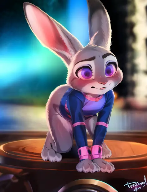 (uploaded on e621,8k, RAW photo,high resolution,high quality), ((masterpiece)), female, ((slim judy hopps)), (wear adorable shir...