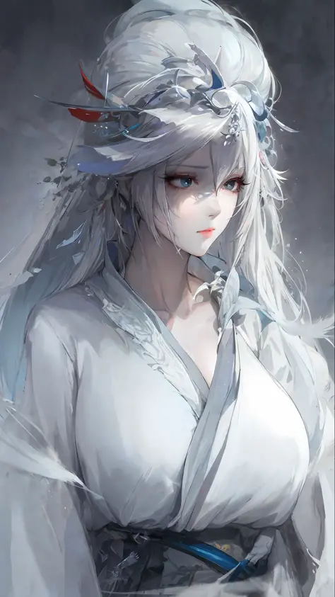 a close up of a woman with white hair and a white mask, beautiful character painting, guweiz, artwork in the style of guweiz, wh...