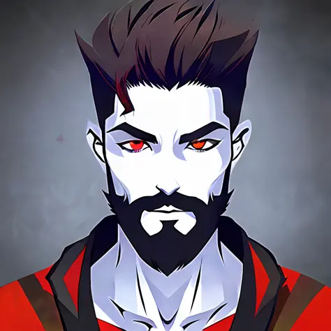 Man short  hair with beard, necromancer rpg style with a dagger red eyes