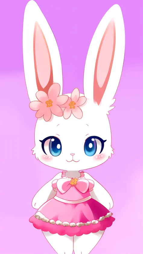 white bunny in a pink dress, original chibi bunny girl, cute anthropomorphic bunny, bunny girl, cute character, rabbit_bunny, bu...