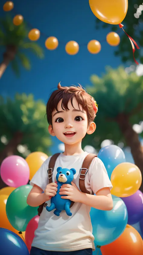A girl with a zoo, many balloons, happy, happy, perfect quality, clear focus (clutter-home: 0.8), (masterpiece: 1.2) (Realistic:...