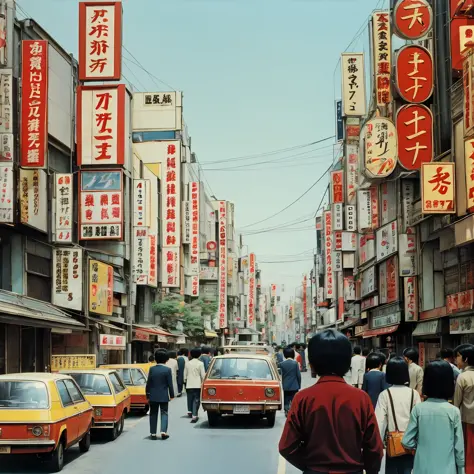 tokyo landscape in the 1970s, people in the 1970s, vintage photography, printing in the 1970s