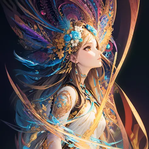 anime girl with long hair and a headdress with feathers, 4k highly detailed digital art, beautiful art uhd 4 k, 8k high quality detailed art, 4k detailed digital art, a beautiful fantasy empress, detailed digital anime art, beautiful digital artwork, detai...
