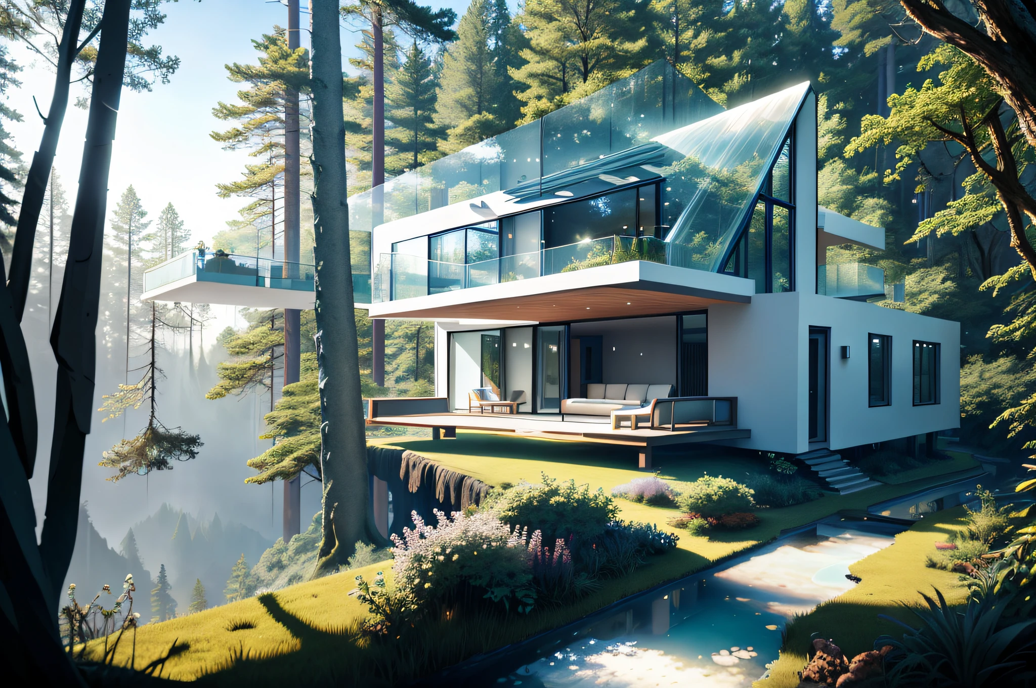 Glass villa in the forest