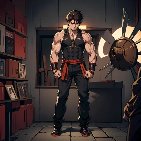 combining the Guilty Gear style with the artistic influence of Yusuke Murata, maximum detail, in 4k, Kaiden is tall and muscular...