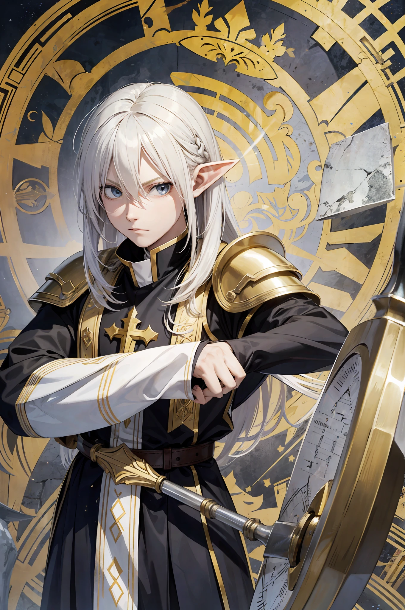 Anime - style image of a male elf with a sword and shield - SeaArt AI