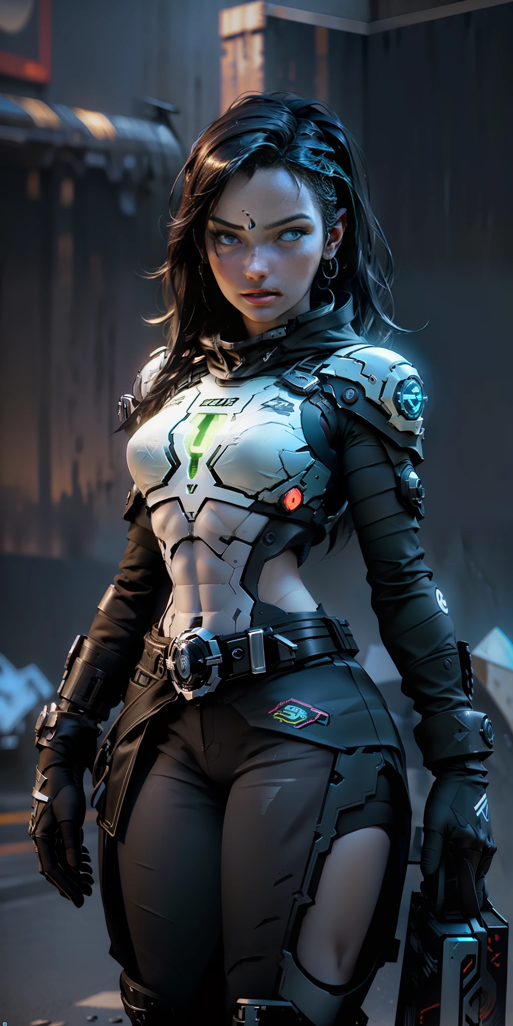 ((Best quality)), ((masterpiece)), (detailed: 1.4), 3D, an image of a beautiful cyberpunk girl with athletic body, HDR (High Dynamic Range), Ray Tracing, NVIDIA RTX, Super-Resolution, Unreal 5, Subsurface Scattering, PBR Texturing, Post-processing, Anisotropic filtering, Depth of field, Maximum clarity and sharpness, Multilayer textures, Albedo and specular maps, Surface shading, Accurate simulation of light-material interaction, Perfect proportions,  Octane Render, Two-tone lighting, wide aperture, low ISO, white balance, rule of thirds, 8K RAW, CircuitBoardAI,