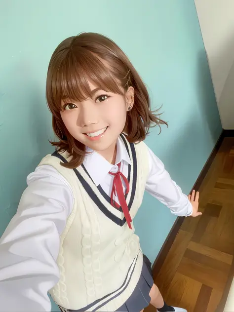 there is a young girl in a school uniform posing for a picture, seifuku, chiho, sakimichan, rin, shiori teshirogi, nishimiya sho...