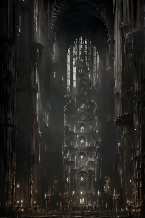 ((in the style of h.r. giger)), monochrome, dark atmosphere, grotesque monsters, eldritch symbols, gothic architecture, blood-st...