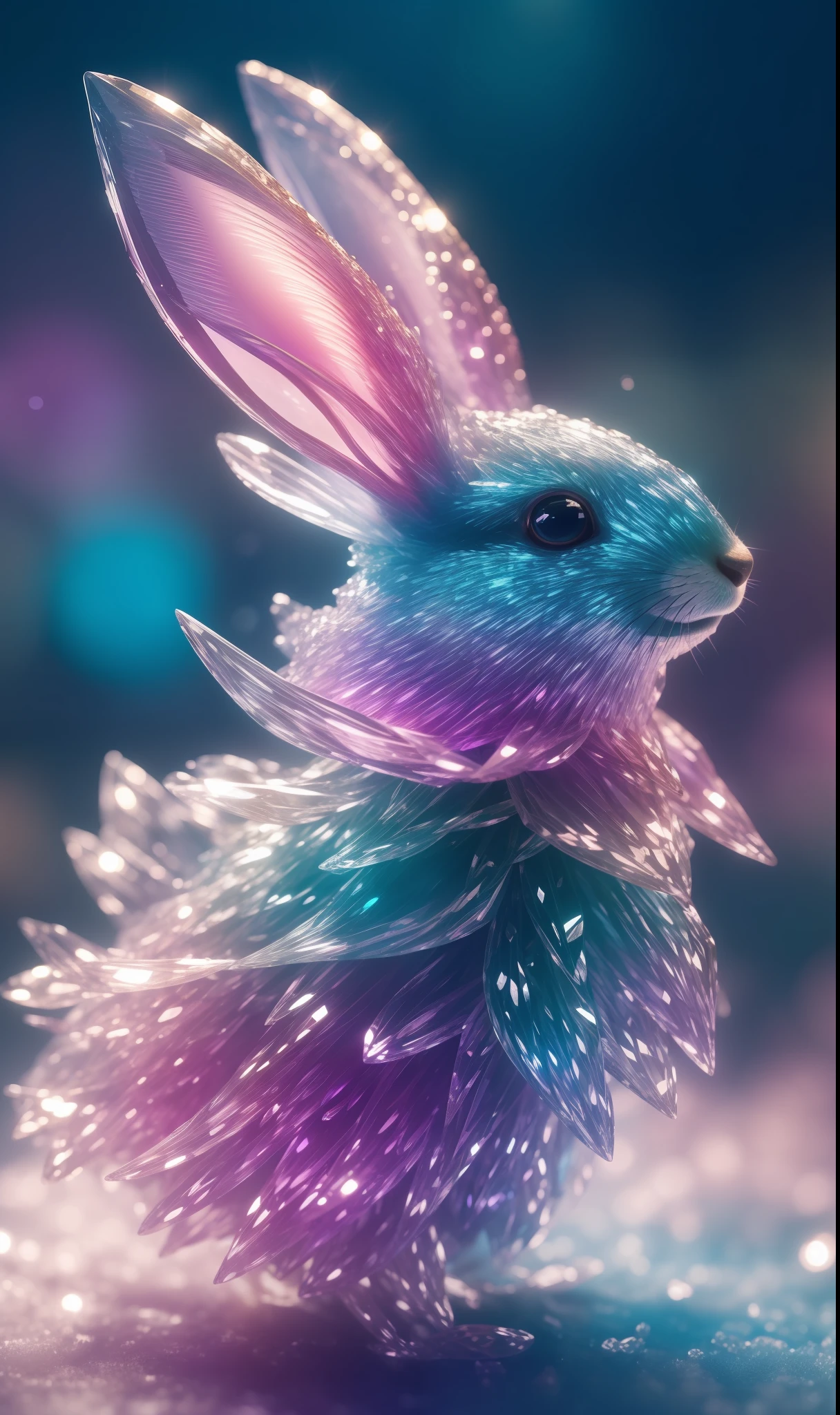 crystal fantasy, close-up, crystal rabbit running on the lake,
fantasy, galaxy, transparent,
sparkle, bokeh, sparkle, stunning, colorful, shallow depth of field, magic photography, dramatic lighting, photorealism, ultra detail, 4K, depth of field, high resolution