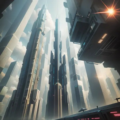 Skyscrapers Higher than Clouds Cyberpunk Futuristic World Sci-Fi Utopia Top Quality Masterpiece