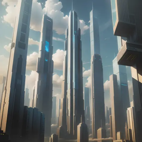 Skyscrapers Higher than Clouds Cyberpunk Futuristic World Sci-Fi Utopia Top Quality Masterpiece