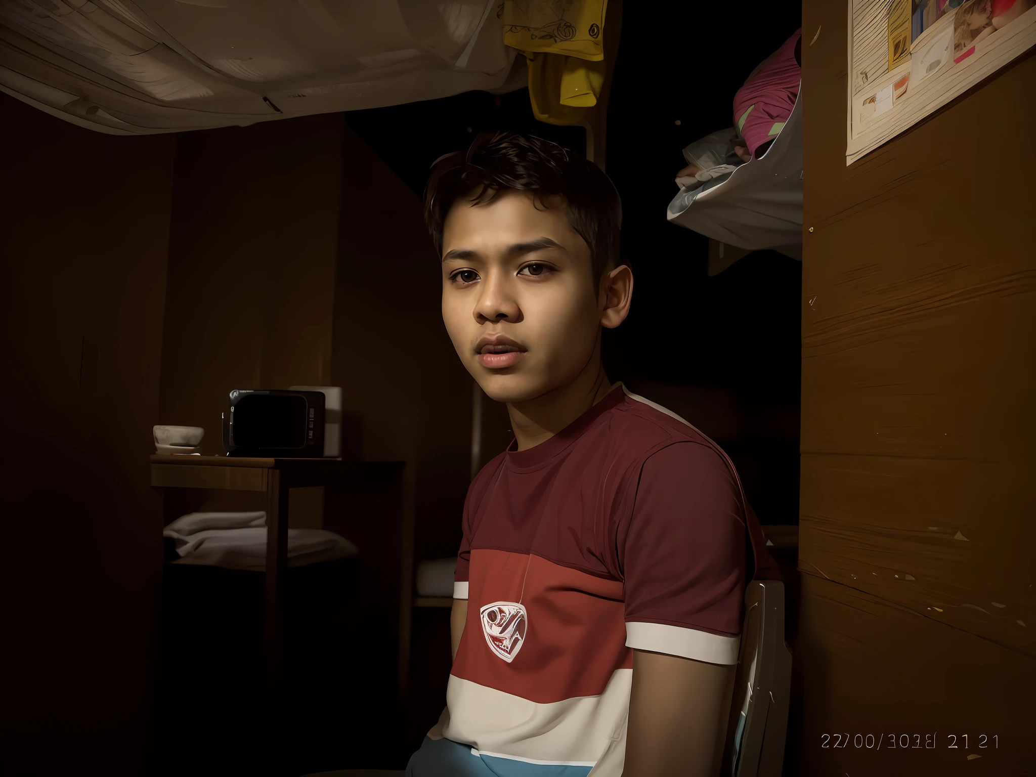 there is a young boy sitting in a chair in a room, taken with sony alpha 9, he is about 2 0 years old, he is about 20 years old, very very low quality picture, young boy, portait image, taken with the best dlsr camera, he is about 2 5 years old, ayan nag, jayison devadas