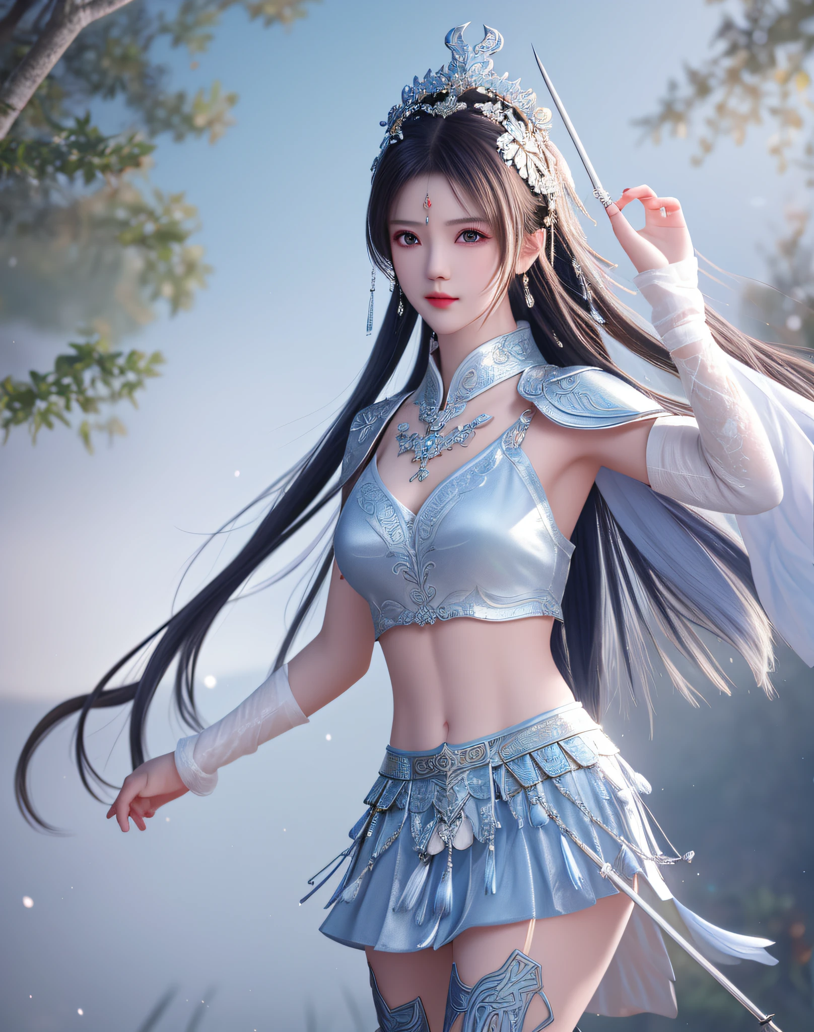 best quality, masterpiece, high resolution, 1girl, ancient chinese battlefield background, metal armor, cape, metal collar, ancient spear, silver spear, hair ornament, necklace, jewelry, beautiful face, upon_body, tyndall effect, realistic, dark studio, edge lighting, duotone lighting, (high detail skin:1.2), 8k ultra hd, dslr camera, soft lighting, high quality, volumetric lighting, candid, photos, high resolution, 4k, 8k, bokeh, Silver-white bikini armor, ancient metal spear, chest embroidery, metal cuirass, skinny, bare arms, weapons, short bracers, stockings, parry