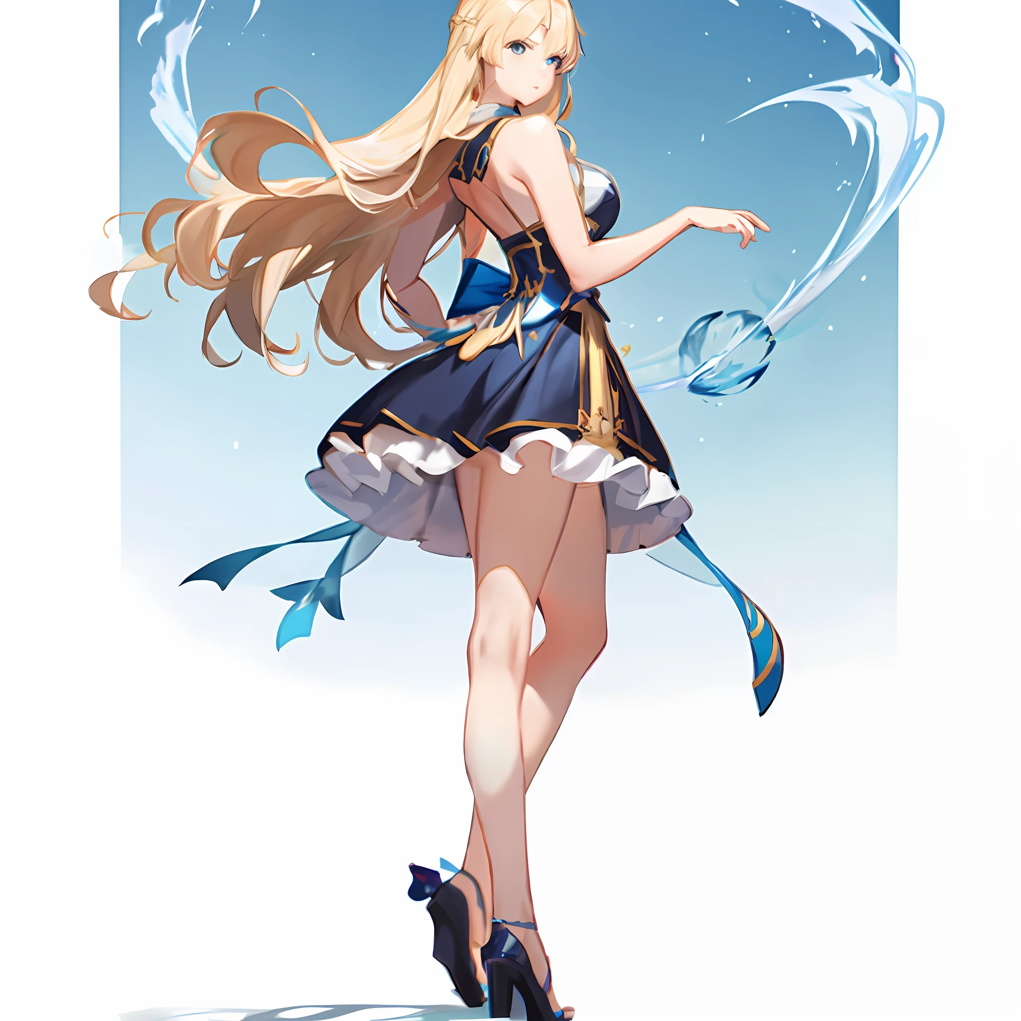 Anime-Mädchen in einem kurzen Kleid mit einem Schwert und einem Fisch, cushart krenz key art feminine, süße Anime-Waifu in einem schönen Kleid, blondes Anime-Mädchen mit langen Haaren, Anime-Göttin, digitale Kunst auf Pixiv, Ayaka Genshin Impact, Splash Art Anime Loli, azur lane style, Trends auf Artstation Pixiv, hübsches Anime-Charakterdesign