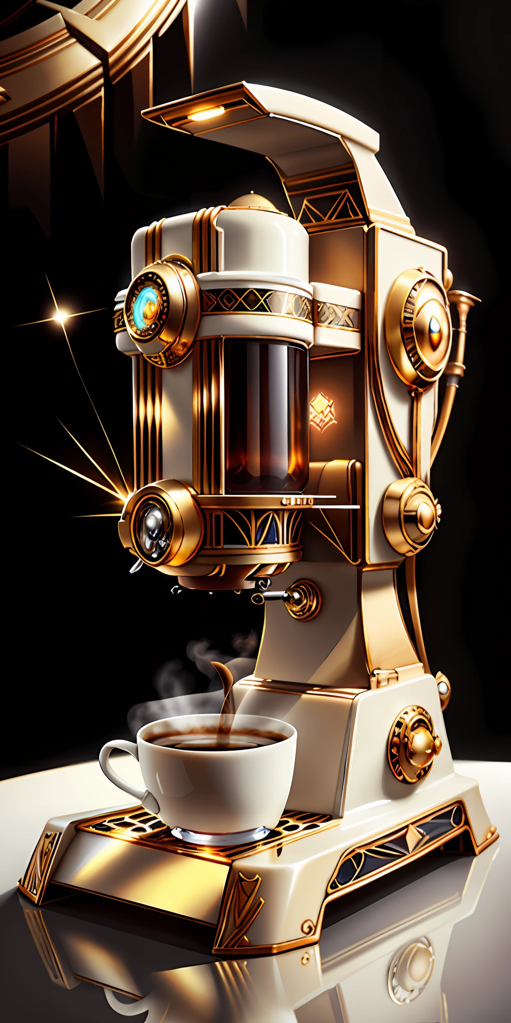 Konzeptkunst Weißer Hintergrund Art Deco Auge Gold Diamant Kaffeemaschine maßgeschneidert Schwarzer Hintergrund