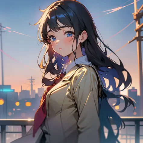 a beautiful perfect face girl in dgs illustration style, Anime fine details portrait of school girl in front of modern tokyo city landscape on the background deep bokeh, anime masterpiece, 8k, sharp high quality anime --auto --s2
