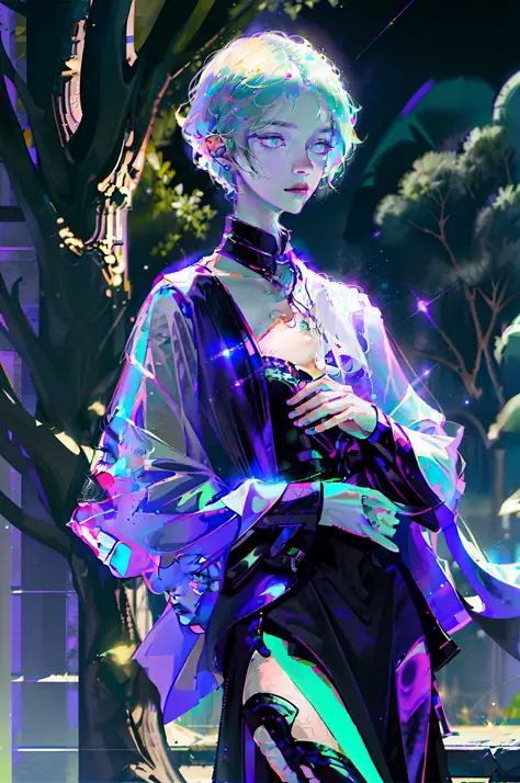 Masterpiece, high resolution, high quality details, intrincated details, 8k, A male elf, magic particles, night landscape, weari...