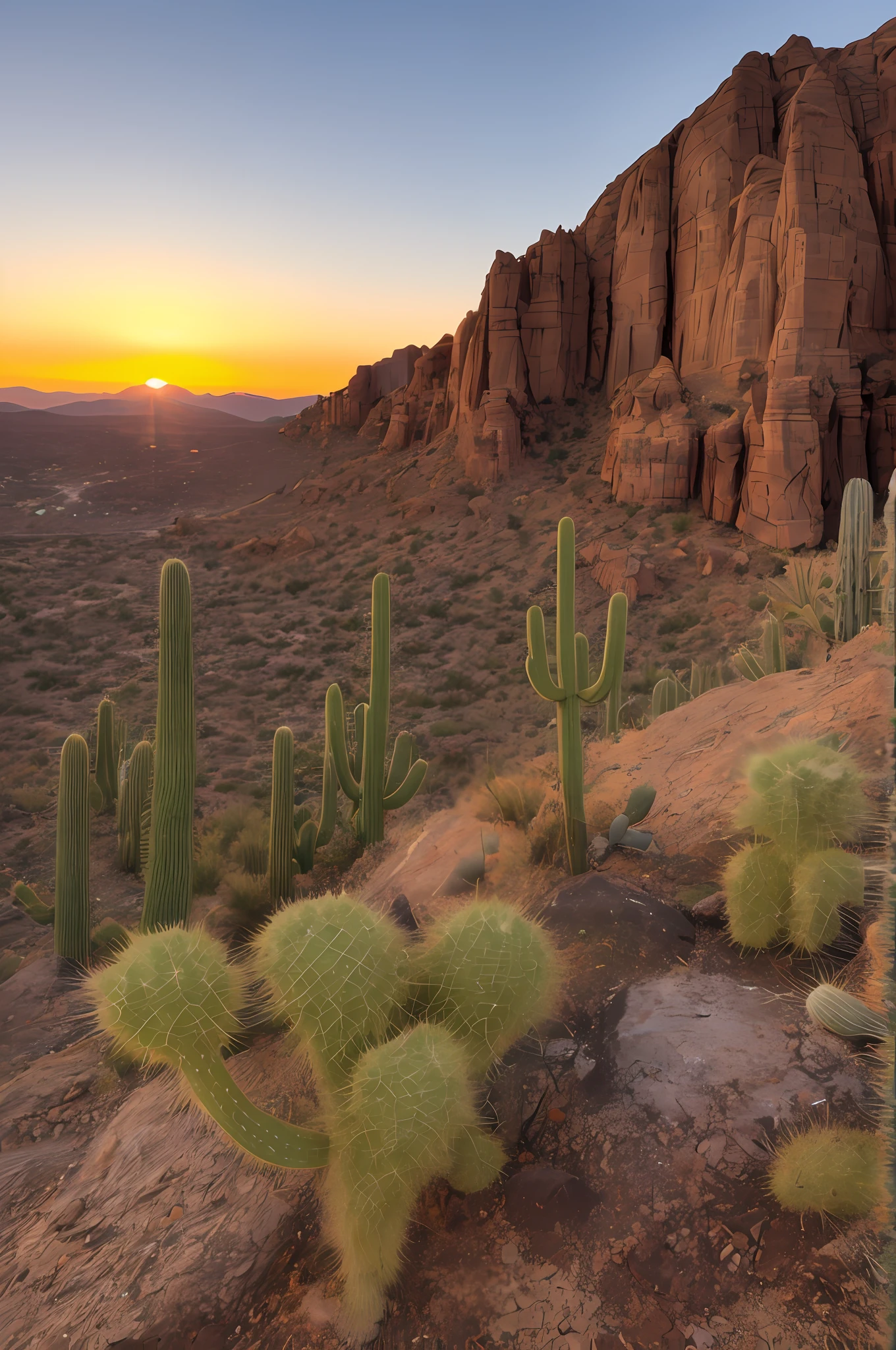 um close-up de uma planta de cacto em uma colina rochosa com um pôr do sol ao fundo, deserto do arizona, vistas deslumbrantes com cactos, fotografia do deserto, Tucson (Arizona), pôr do sol no deserto, cactos de saguaro, cores do deserto, deserto mexicano, foto vencedora do concurso unsplash, cenário sereno do deserto, new deserto mexicano background, Pôr do sol bonito do Novo México, Deserto de cacto peyote