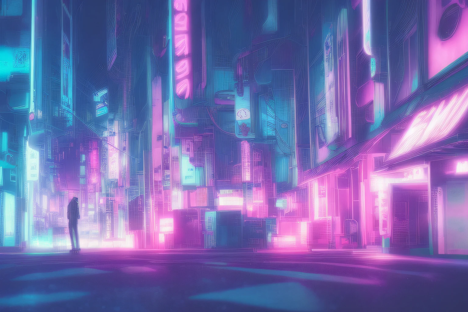 fond d&#39;anime,Rue punk de la ville des années 90 ,foggy futuristic Cinématique lighting,  semi réaliste, Éclairage annulaire , éclairage de jante, Cinématique, synthwave ,BgAniCrépuscule