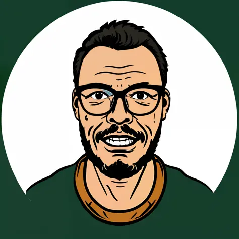 guttonerdvision4, portrait of a man wearing glasses, vector, sticker style