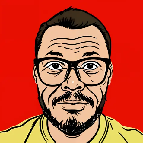 guttonerdvision4, portrait of a man wearing glasses, detailed skin, vector, splash background ink