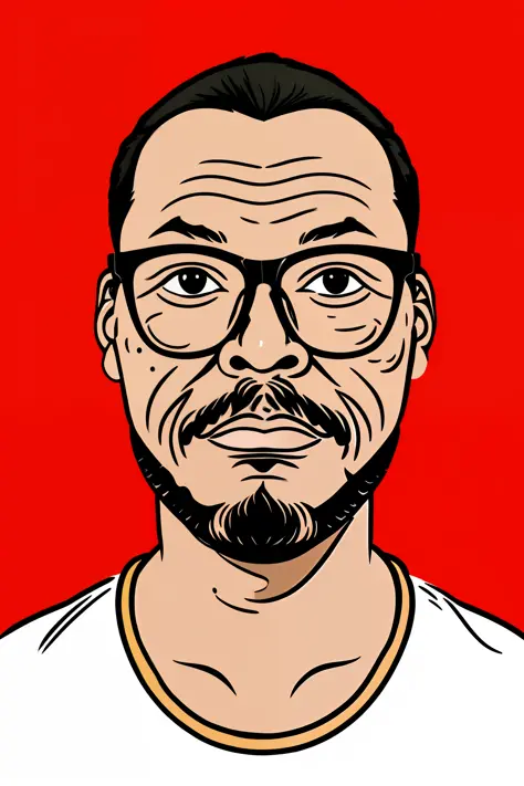guttonerdvision4, portrait of a man wearing glasses, detailed skin, vector, splash background ink