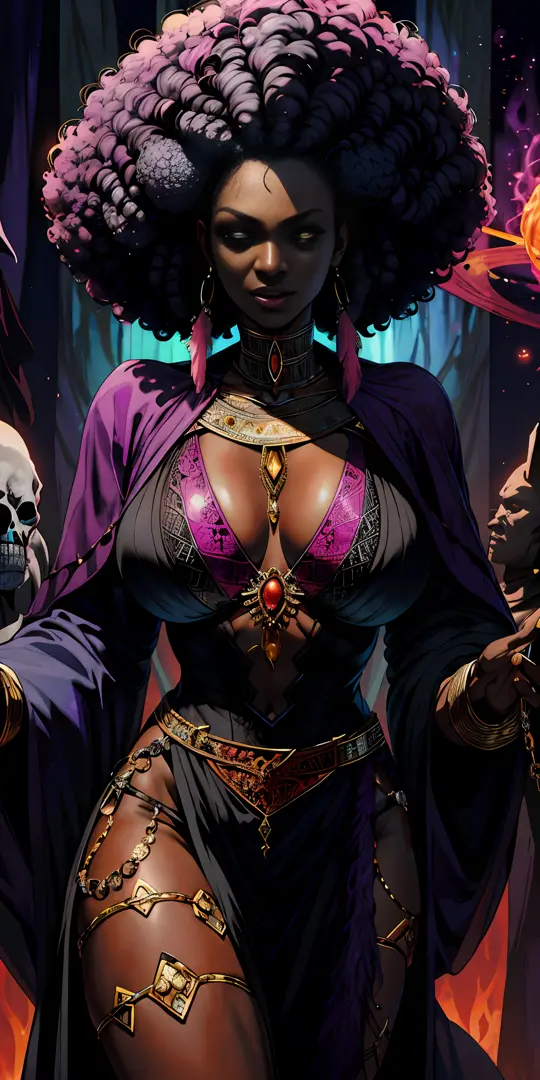 Arcana is a powerful African voodoer sorceress, she possesses a huge afro hair and clothes with long sleeves and full of bones. Powers: Arcana is a necromancer capable of raising the dead and summoning souls from other planes to use as a weapon in combat. ...