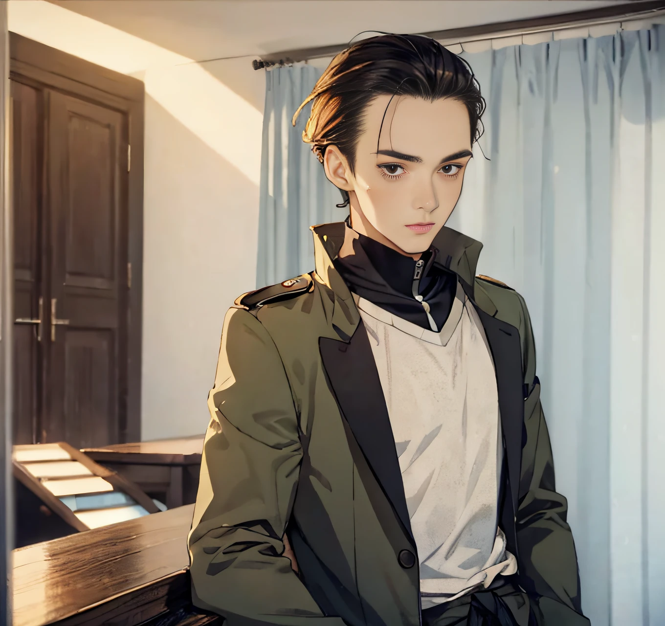 Masterpiece, Top Quality, One Male, Adult, Tall, Slender, Excellent Forehead, Eagle Nose, Slightly Slouched, Thin Eyebrows, Awkward Look, Anime Style, IKEMEN --auto --s2