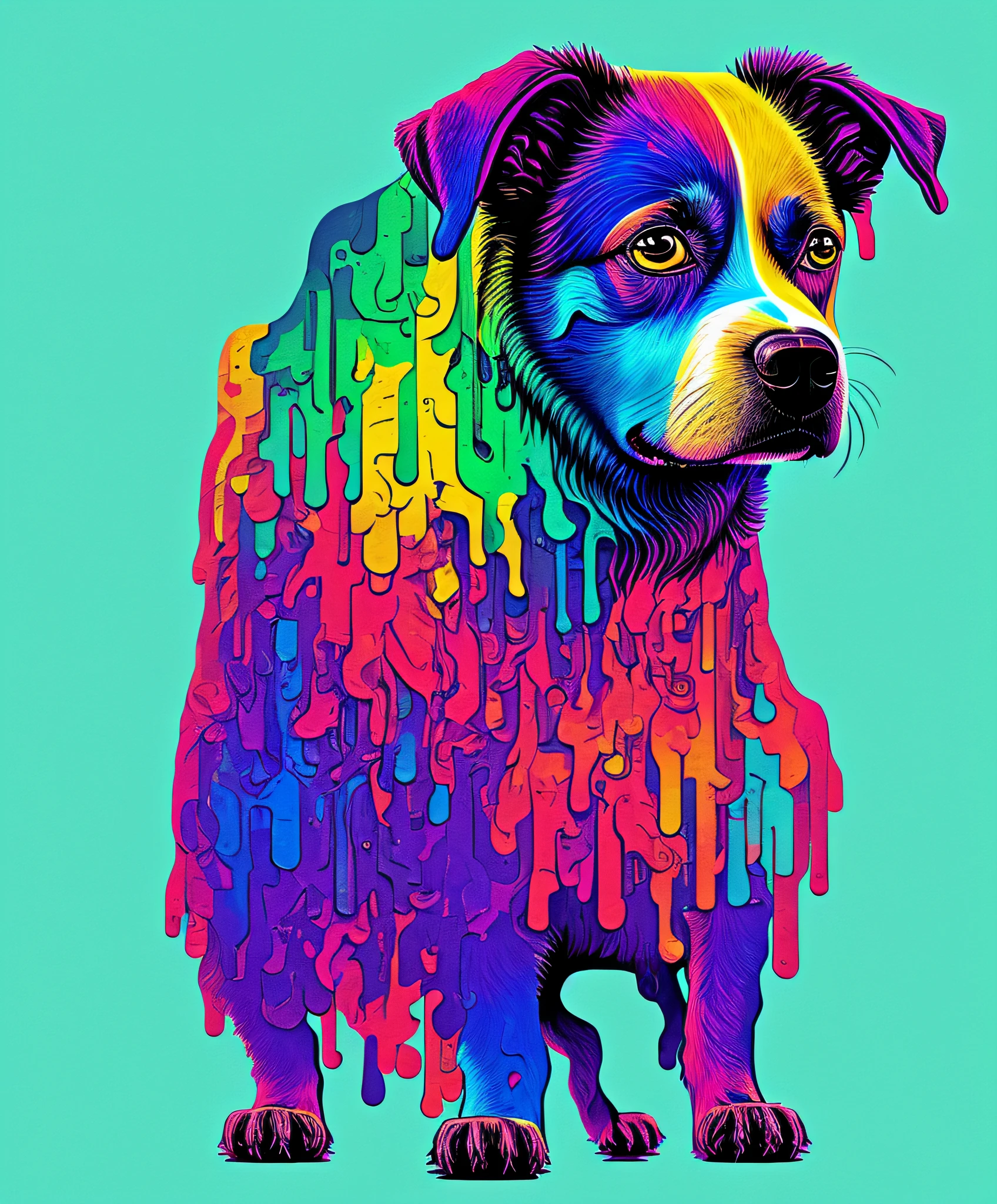 (a portrait of Cyberpunk dog with colorful fluid l:1) ,  t-shirt logo in the style of tapered  fine outline,  orthographic-view, art on (empty background:1.4)Hands,