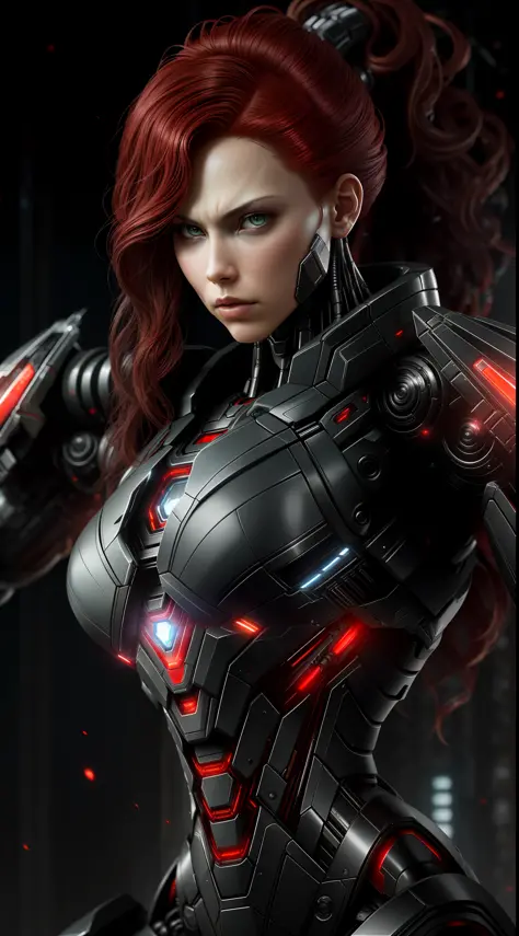 Black Widow from Marvel photography, biomechanical, complex robot, full growth, hyperrealistic, insane small details, extremely ...