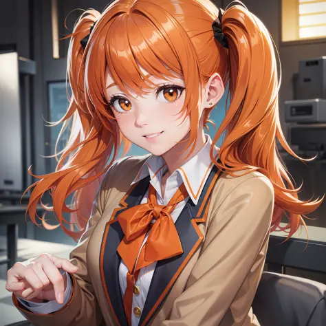 Orange Hair Girl School Uniform Blazer Smile Top Quality Masterpiece Twin Tails Long Hair