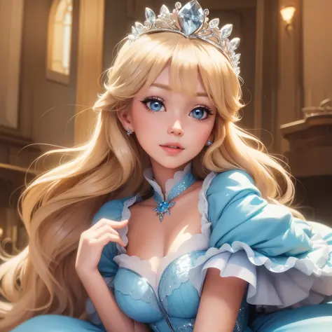 Create a gorgeous blue-eyed blonde Disney cartoon character Cinderella wearing princess crown --auto --s2