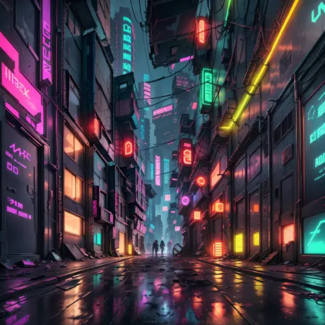 map of a street with several abandoned houses, cyberpunk, game map Dark Sci - Fi, cyberpunk dungeon, detailed neon Cyberpunk City, cyberpunk shading, Neon Glow concept art, building named "Demon Corp", cyberpunk setting, cyberpunk building, cyberpunk space...