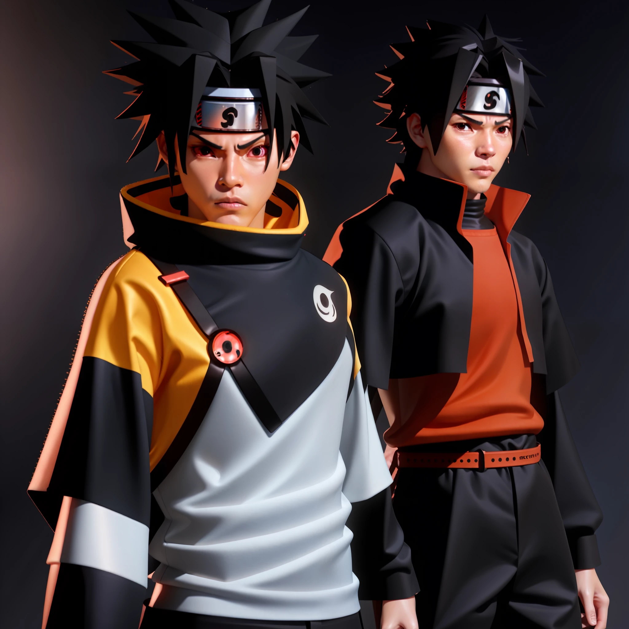 anime characters of two different colors and sizes standing next to each other, yasuke 5 0 0 px models, naruto artstyle, anime styled 3d, badass anime 8 k, anime cgi style, 3 d anime realistic, realistic anime 3 d style, anime style. 8k, sasuke uchiha, from naruto, stylized anime, anime highly detailed