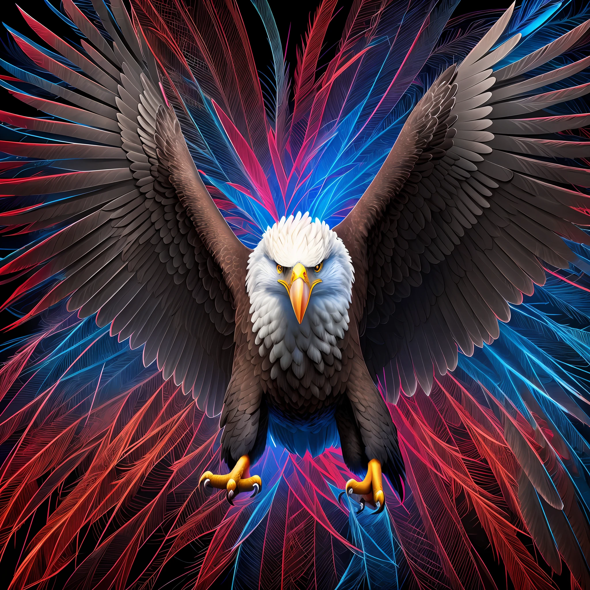 A close up of a bald eagle with its wings spread - SeaArt AI