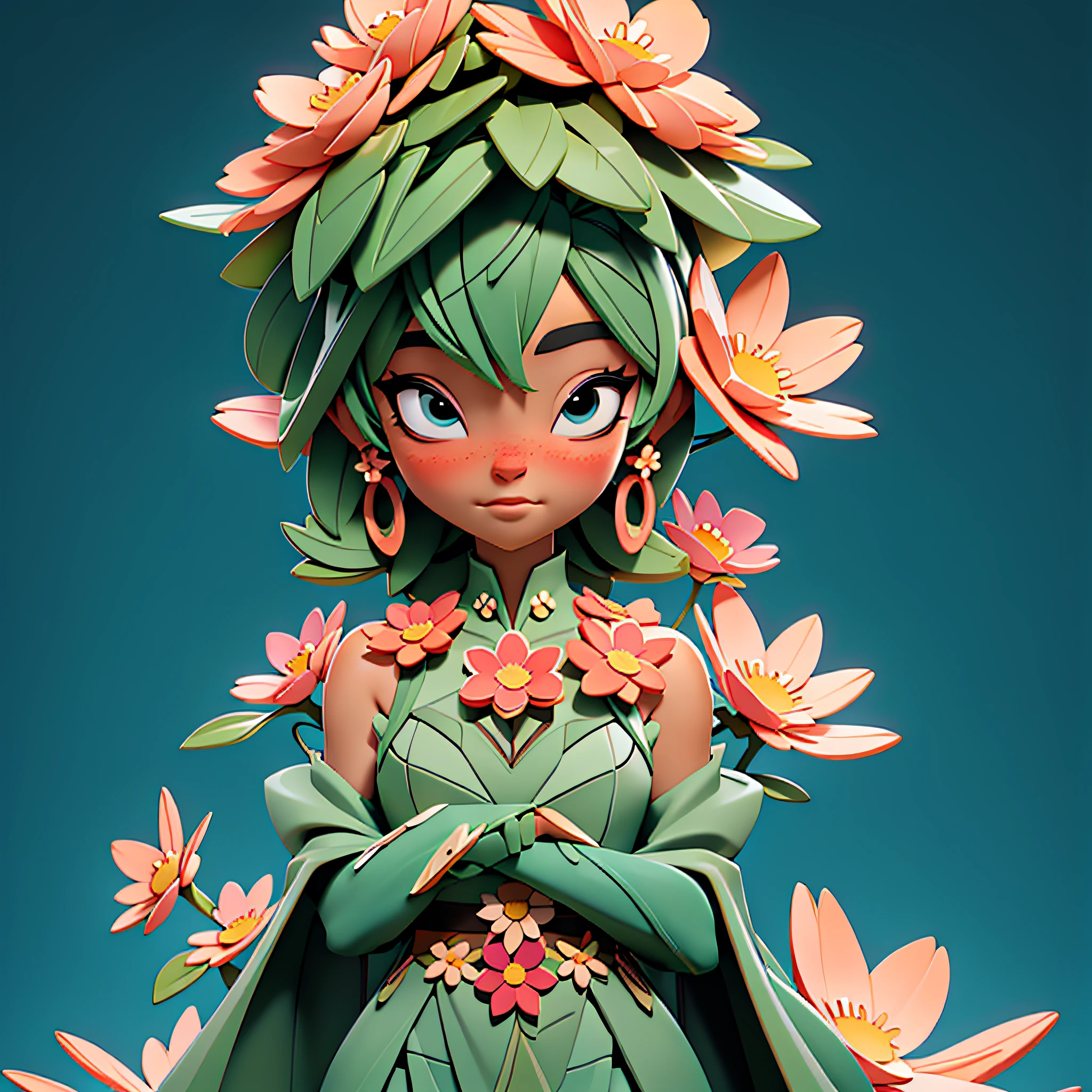 "Inner Flourishing": In this illustration, a character is in the midst of a process of self-discovery and personal growth. She is represented as a flower in full bloom, symbolizing the journey of becoming the best version of herself. This image conveys the message that we all have incredible inner potential that can flourish with care and self-acceptance.