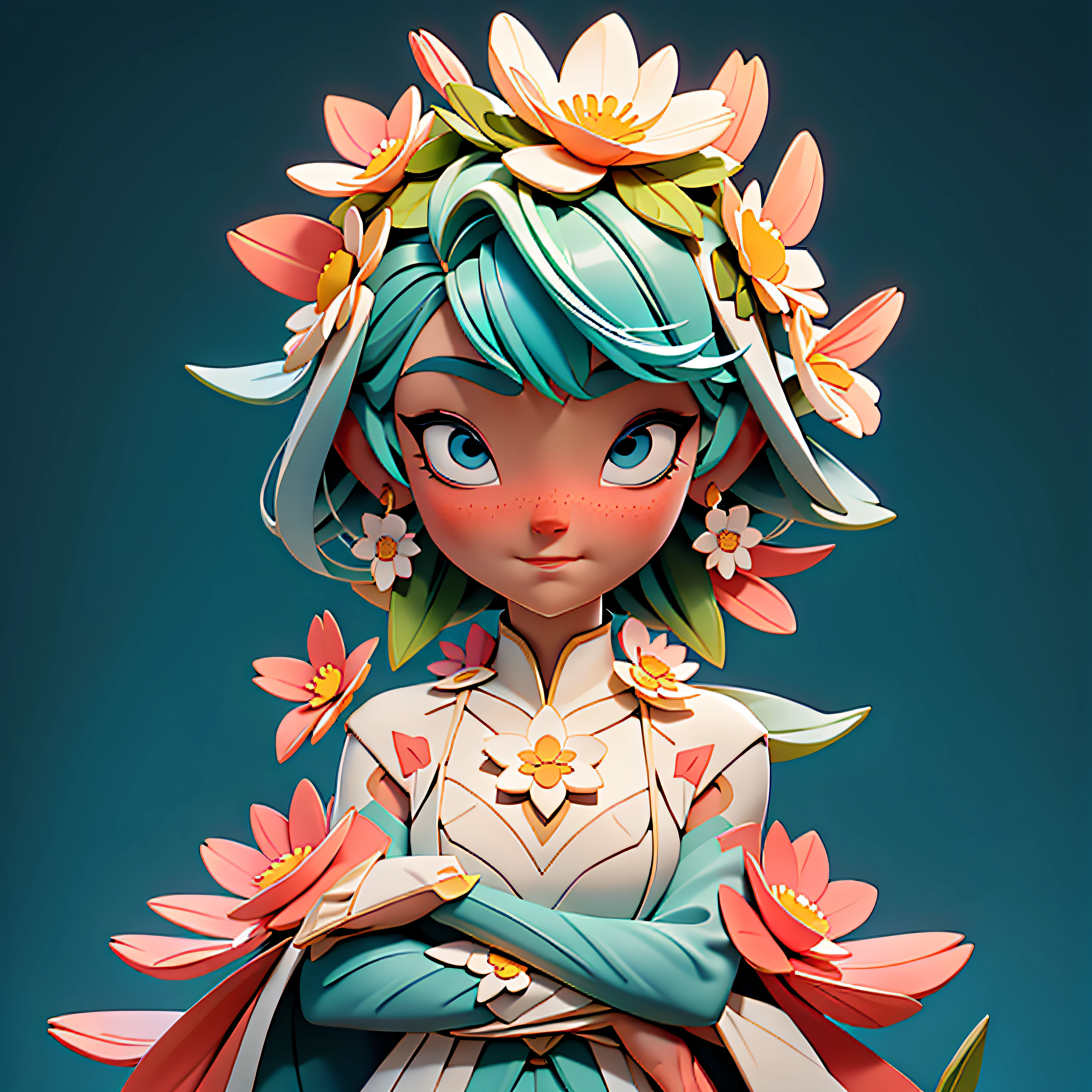 "Inner Flourishing": In this illustration, a character is in the midst of a process of self-discovery and personal growth. She is represented as a flower in full bloom, symbolizing the journey of becoming the best version of herself. This image conveys the message that we all have incredible inner potential that can flourish with care and self-acceptance.