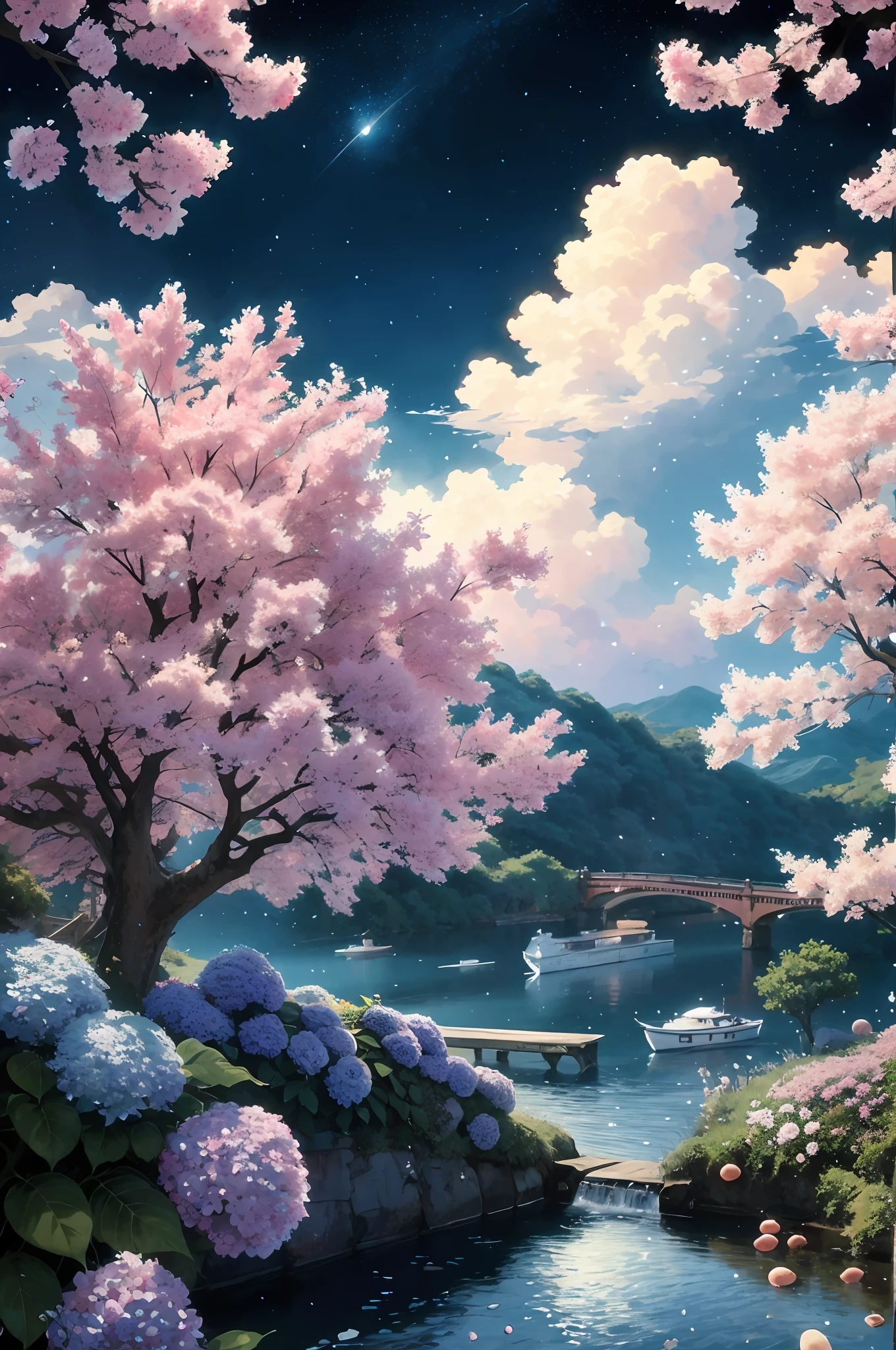 painting of a beautiful landscape with a river and a bridge, beautiful art uhd 4 k, anime beautiful peace scene, anime nature, anime art wallpaper 4k, anime art wallpaper 4 k, scenery artwork, anime art wallpaper 8 k, anime landscape wallpaper, beautiful anime scenery, anime nature wallpap, beautiful anime scene, anime wallpaper 4k, anime style 4 k