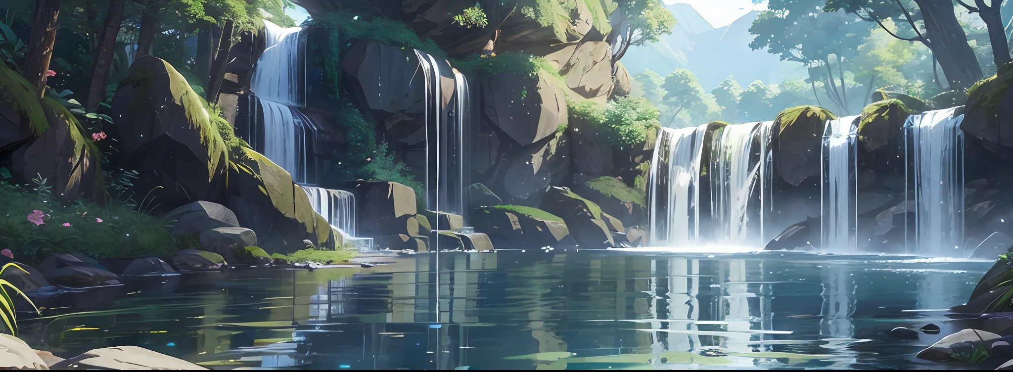 Anime Falls, water, green, anime, waterfall, trees, original work, blue,  landscape, HD wallpaper | Peakpx