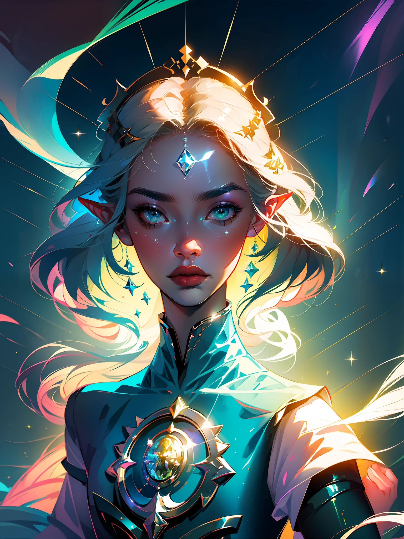 (Masterpiece), best quality, super high resolution, ((character sheet)), concept art, illustration for book, full Illustration, fluorescent color, a boy, 1 Man, male elf, blue and Green palete,
A young male, looking at the audience, beautiful face, beautiful eyes, (bare shoulder: 1.2), head up, upper body, forest, shiny hair, shiny skin, glowing cut, chibi, hands not shown: 1.5, silver starlight clothes, particles, stars, sharp focus, smooth soft skin, symmetrical, soft lighting, detailed face, Octane rendering, Perfect face, detailed face, delicate face, perfect sharp lips, detailed eyes