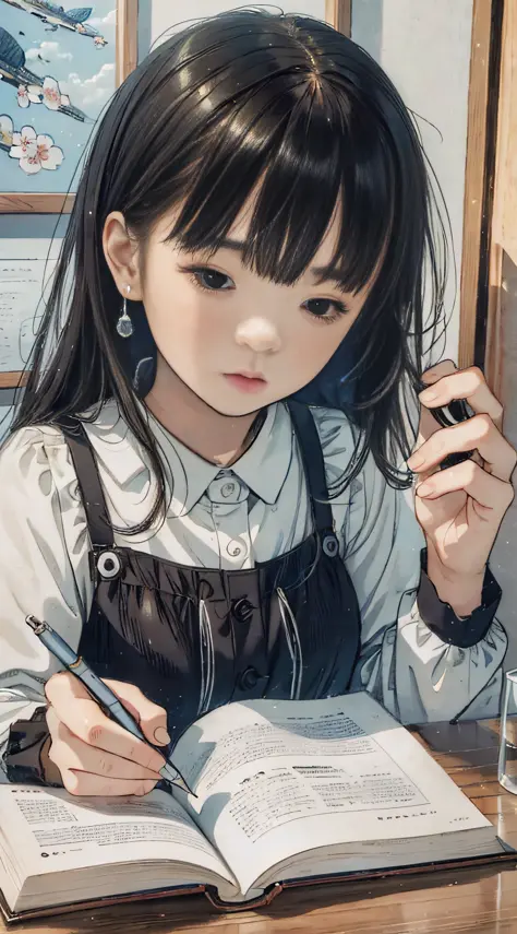 (best quality), (ultra detailed), (masterpiece), illustration, Wang Yichun, introverted, kind, reading, researching scientific p...