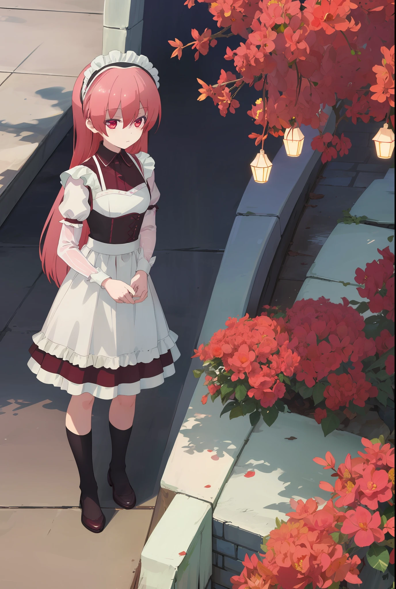 (masterpiece:1.2), (best quality:1.15), extremely detailed, perfect lighting, tsukasa, 1girl, solo, [maid costume: maid: maid white and blank: 1.3], (alternate costume:1.2),