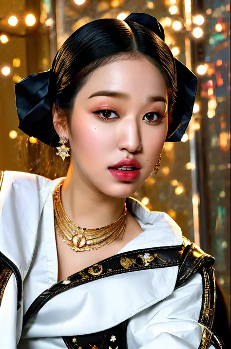 there is a woman sitting at a table with a cigarette in her hand, park shin hye as a super villain, cardi b, inspired by Hedi Xa...